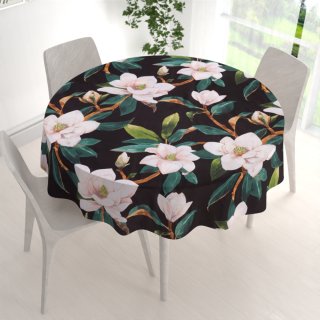 Bavlněný kulatý ubrus Sandra SA-300 Květy magnolie na černém - detail 1 - Biante.cz Bavlněný kulatý ubrus Sandra SA-300 Květy magnolie na černém - detail 1 - Biante.cz