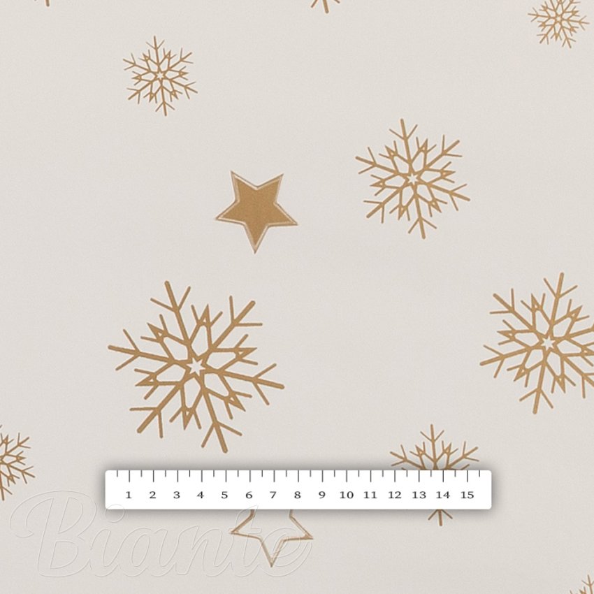Vianočný PVC obrus Zlaté vločky a soby so saňami na krémovo bielom PV-228 - metráž š. 140 cm - detail 3 - Biante.sk