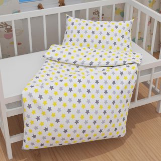 Detské bavlnené posteľné obliečky do postieľky Sandra SA-203 Žlto-sivé hviezdy - detail 1 - Biante.sk Detské bavlnené posteľné obliečky do postieľky Sandra SA-203 Žlto-sivé hviezdy - detail 1 - Biante.sk