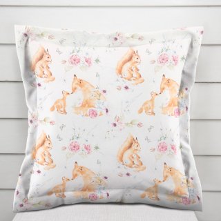 Detská bavlnená obliečka na vankúš s lemom Sandra SA-694 Veveričky a líšky medzi kvietkami na bielom - Biante.sk Detská bavlnená obliečka na vankúš s lemom Sandra SA-694 Veveričky a líšky medzi kvietkami na bielom - Biante.sk