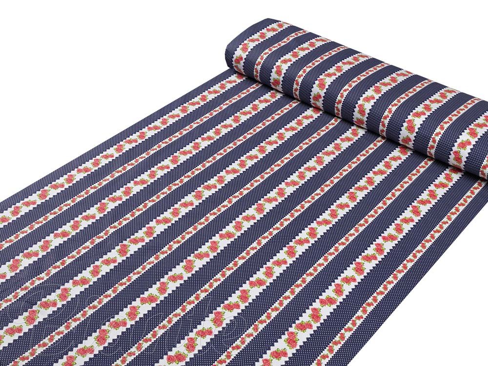 Bavlněná látka/plátno Sandra SA-418 Růžičky na tmavě modrém puntíkovaném - šířka 220 cm - detail 1 - Biante.cz