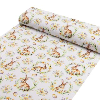 Velikonoční teflonová látka na ubrusy TF-107 Zajíčci na bílém - šířka 155 cm - detail 1 - Biante.cz