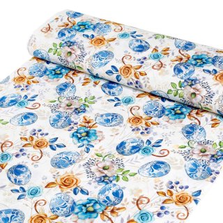 Velikonoční látka Leona LN-114 Modré kraslice - šířka 140 cm
