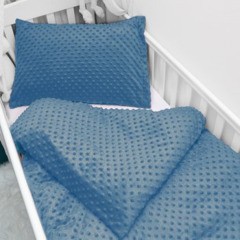 Dětské povlečení do postýlky Minky TOP 3D puntíky MKP-044 Kovově modré - Biante.cz