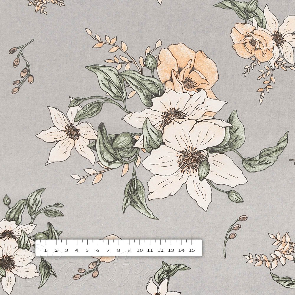 Bavlněná látka/plátno Sandra SA-465 Oranžové květy na šedém - šířka 160 cm - detail 3 - Biante.cz