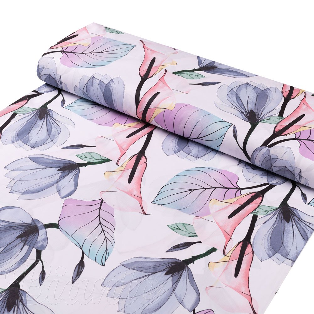 Bavlněná látka/plátno Sandra SA-333 Velké květy magnolie a kaly - šířka 160 cm - detail 1 - Biante.cz