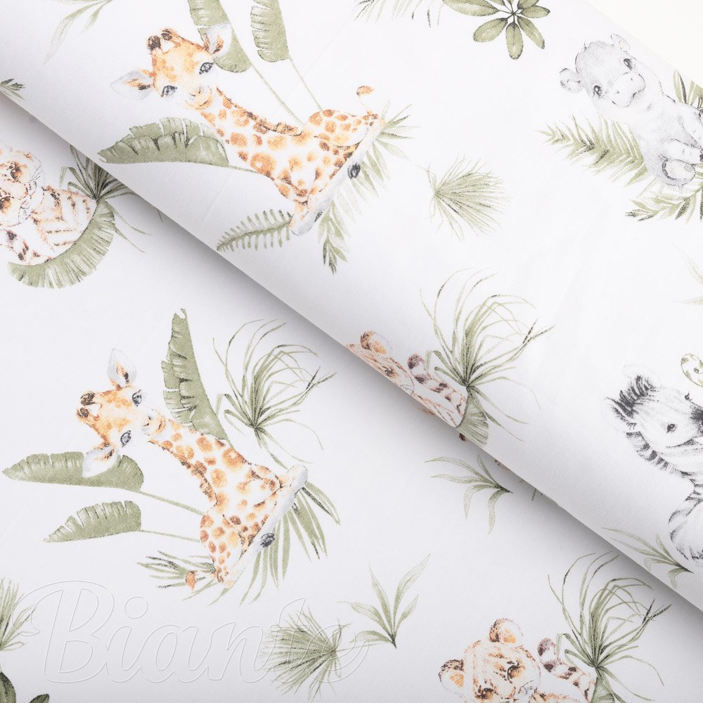 Dětská bavlněná látka/plátno Sandra SA-475 Zvířátka v Safari na bílém - šířka 160 cm - 2.JAKOST