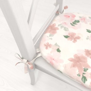 Zamatový oblý podsedák Tamara TMR-036 Ružovo-béžové akvarelové kvety na bielom - 39x37x3 cm - detail 1 - Biante.sk