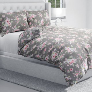 Bavlnené posteľné obliečky Sandra SA-553 Ružové kvety na sivom - detail 1 - Biante.sk Bavlnené posteľné obliečky Sandra SA-553 Ružové kvety na sivom - detail 1 - Biante.sk