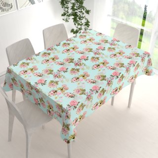 Sametový obdélníkový ubrus Tamara TMR-038 Růžová zahrada na světle modrém - detail 1 - Biante.cz