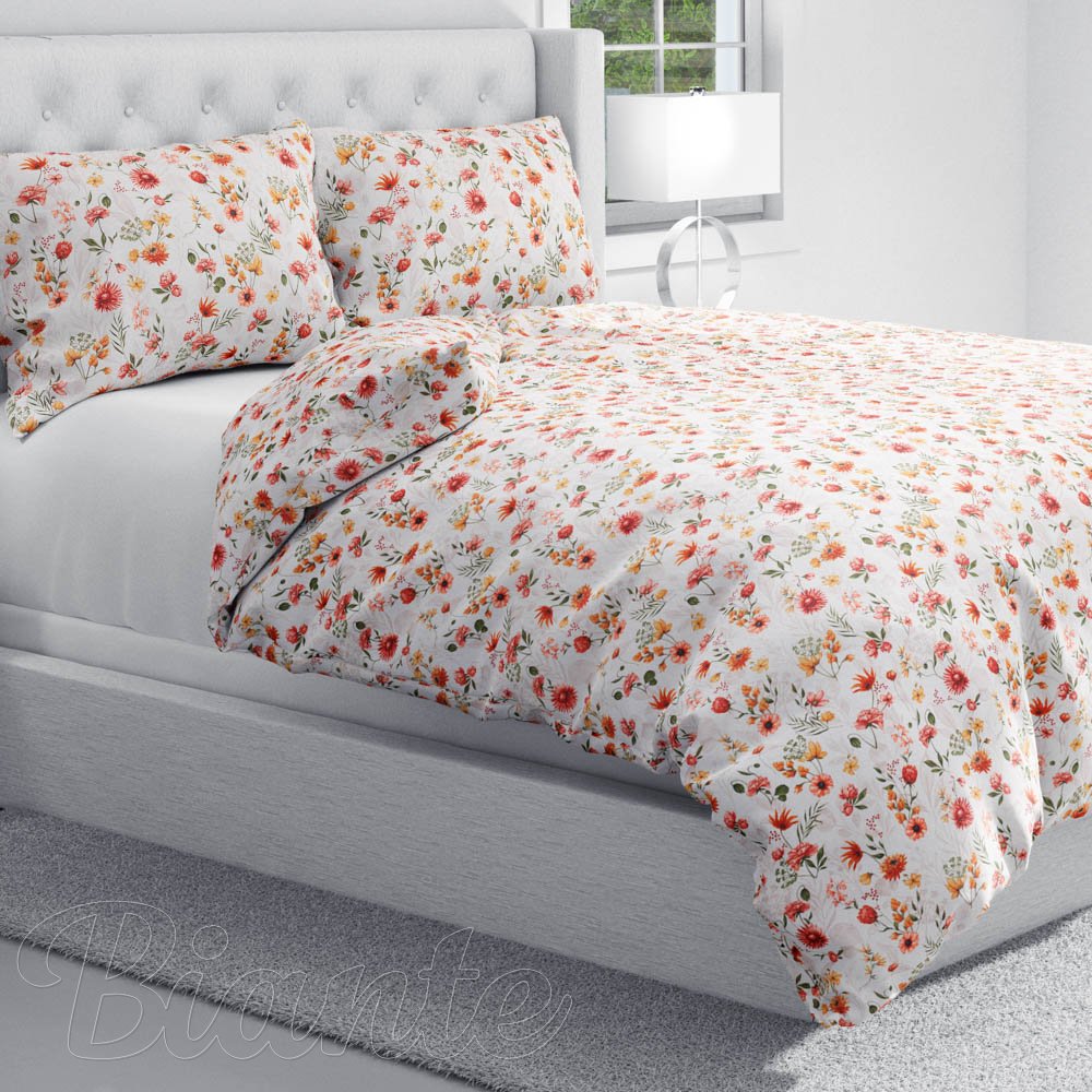 Bavlněné ložní povlečení Sandra SA-731 Červený květinový vzor na bílém - detail 1 - Biante.cz