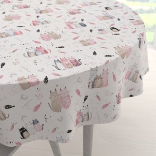 Dětský bavlněný kulatý ubrus Sandra SA-654 Kočičí svět růžovo-hnědý na bílém - Biante.cz
