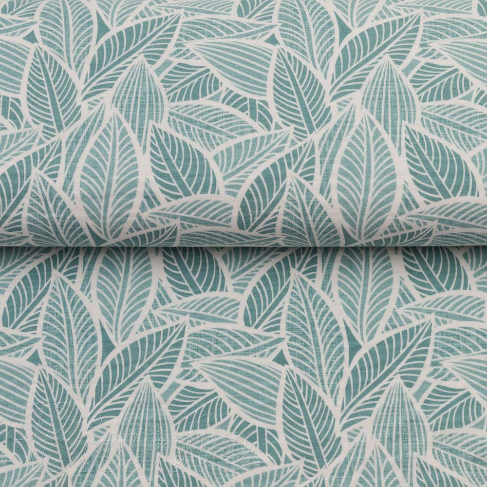 Dekorační látka Leona LN-166 Bílé listy na modrozeleném - šířka 140 cm a 280 cm - detail 2 - Biante.cz