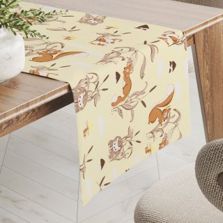 Detský bavlnený behúň na stôl Sandra SA-700 Veveričky a ježkovia na svetlo vanilkovom - Biante.sk