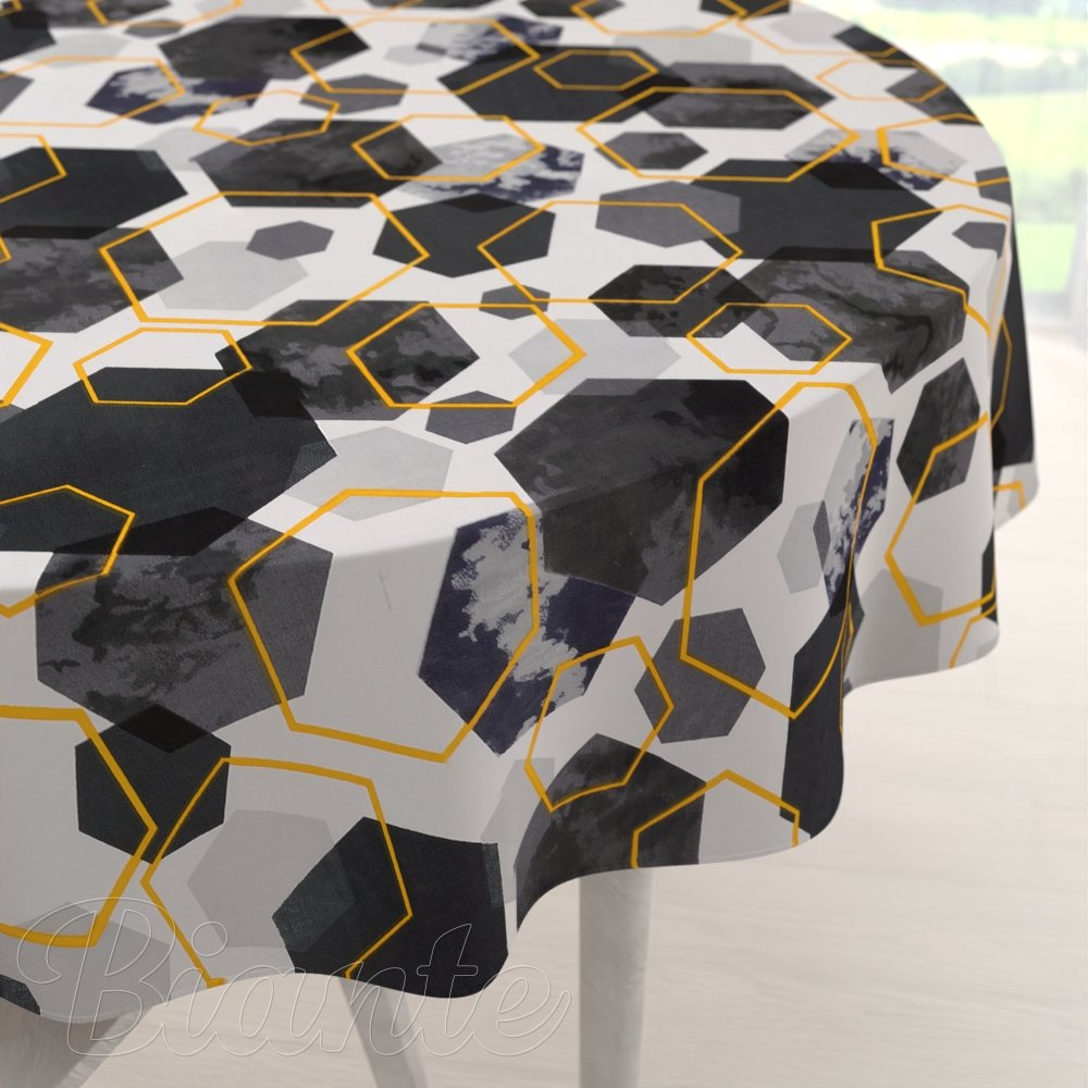 Bavlněný kulatý ubrus Sandra SA-568 Šedo-modrofialové mramorové hexagony na bílém - Biante.cz