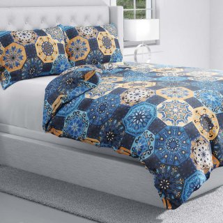 Bavlnené posteľné obliečky Sandra SA-448 Modro-oranžové marocké dlaždice - detail 1 - Biante.sk Bavlnené posteľné obliečky Sandra SA-448 Modro-oranžové marocké dlaždice - detail 1 - Biante.sk