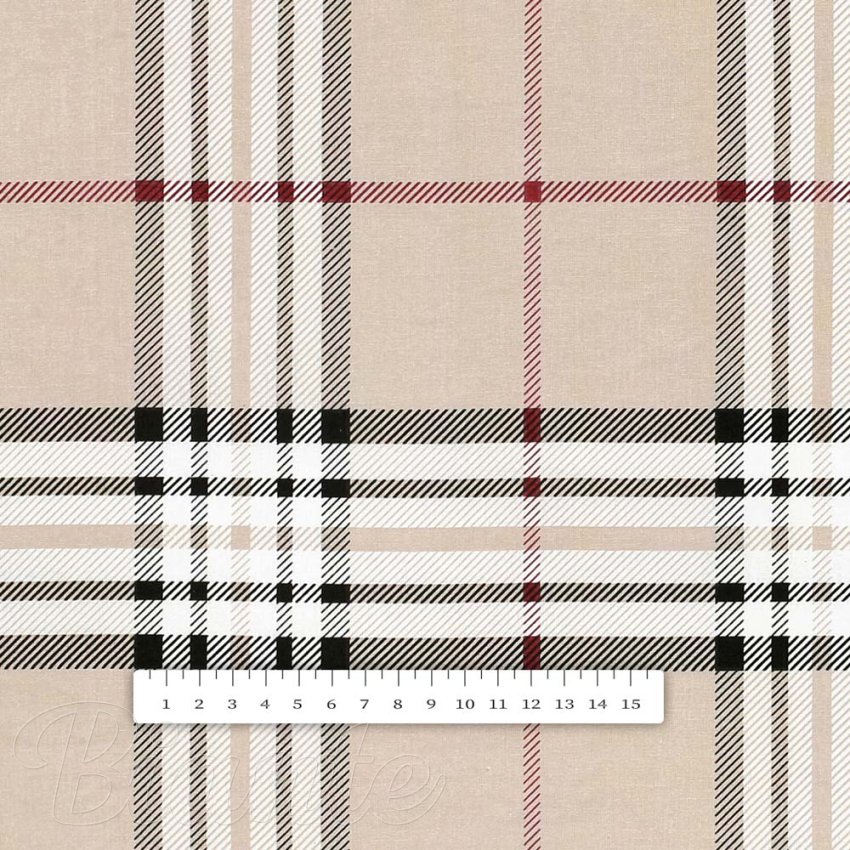 Bavlněná látka/plátno Sandra SA-548 Černo-červeno-bílé káro na béžovém - šířka 140 cm - detail 3 - Biante.cz