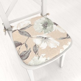 Oblý podsedák Porto PRT-012 Zeleno-biele kvety na béžovom - 39x37x3 cm - Biante.sk