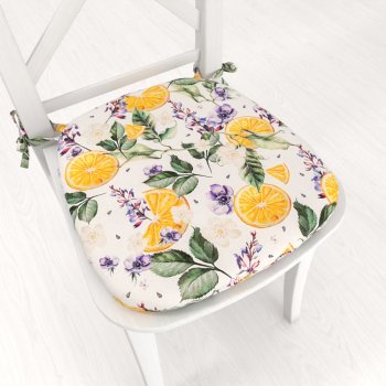 Oblý podsedák PML-103 Pomaranče medzi kvetmi na bielom - 39x37x3 cm - Biante.sk