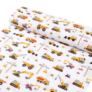 Dětská bavlněná látka/plátno Sandra SA-081 Nákladní auta a bagry na bílém - šířka 145 cm - detail 1 - Biante.cz