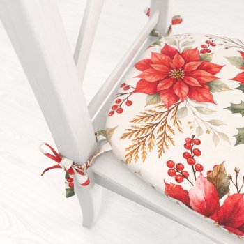 Oblý podsedák Leona LN-180 Vánoční růže a cesmíny na bílém - 39x37x3 cm - detail 1 - Biante.cz Oblý podsedák Leona LN-180 Vánoční růže a cesmíny na bílém - 39x37x3 cm - detail 1 - Biante.cz