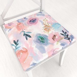 Zamatový štvorcový podsedák Tamara TMR-030 Ružovo-modré akvarelové kvety - 38x38x3 cm - Biante.sk