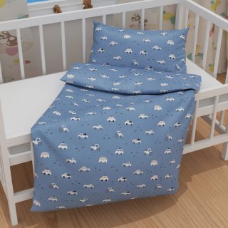 Dětské bavlněné povlečení do postýlky Sandra SA-589 Traktory a autíčka na modrém - detail 1 - Biante.cz