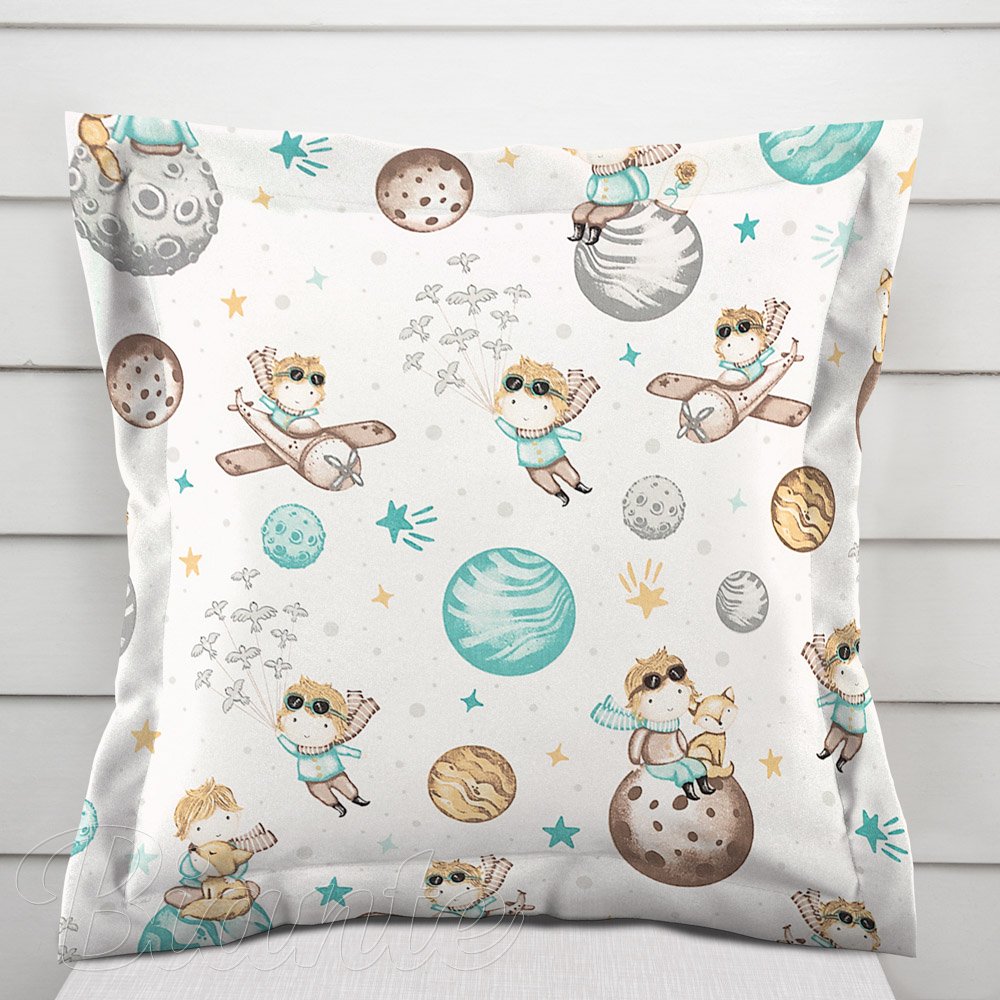 Dětský bavlněný povlak na polštář s lemem Sandra SA-561 Malý princ na bílém - Biante.cz