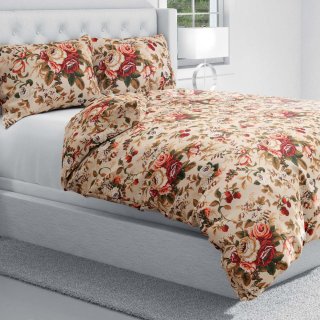 Bavlněné ložní povlečení Sandra SA-607 Červené růže na béžovém - detail 1 - Biante.cz