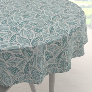 Dekorační kulatý ubrus Leona LN-166 Bílé listy na modrozeleném - Biante.cz Dekorační kulatý ubrus Leona LN-166 Bílé listy na modrozeleném - Biante.cz