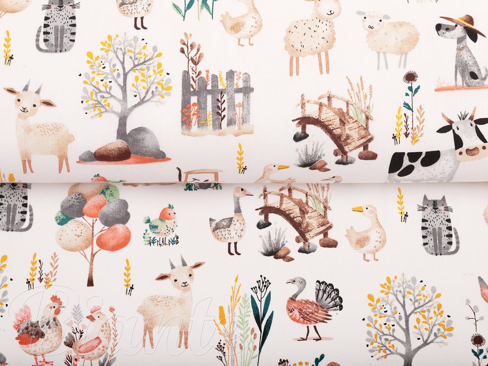 Dětská bavlněná látka/plátno Sandra SA-563 Zvířátka na farmě na bílém - šířka 160 cm - detail 2 - Biante.cz