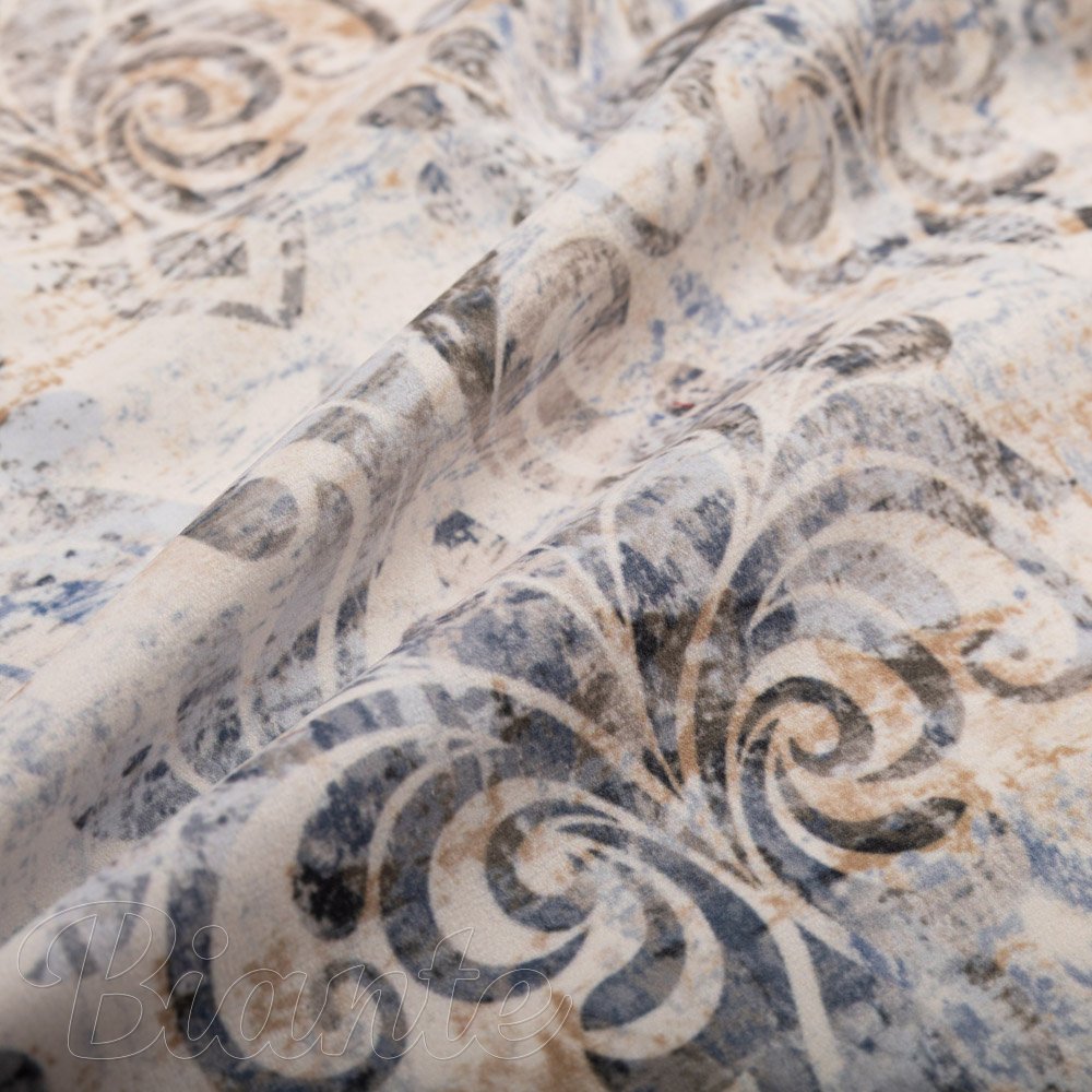 Sametová látka Tamara TMR-057 Modro-zelený zámecký vzor na krémovém - šířka 150 cm - detail 5 - Biante.cz