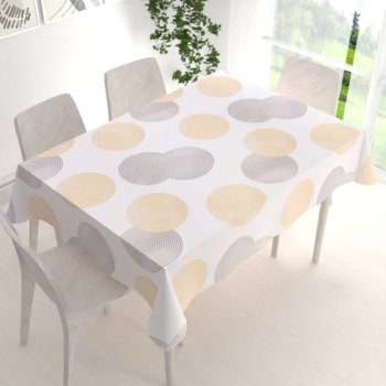 Sametový obdélníkový ubrus Tamara TMR-023 Žluté a šedé designové kruhy na smetanovém - detail 1 - Biante.cz