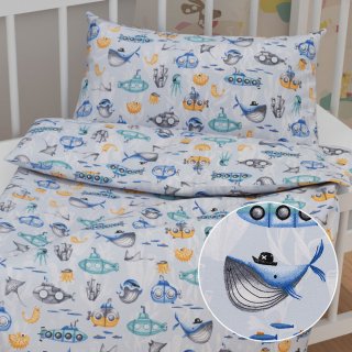Dětské bavlněné povlečení do postýlky Sandra SA-673 Podmořský svět modrý - Biante.cz