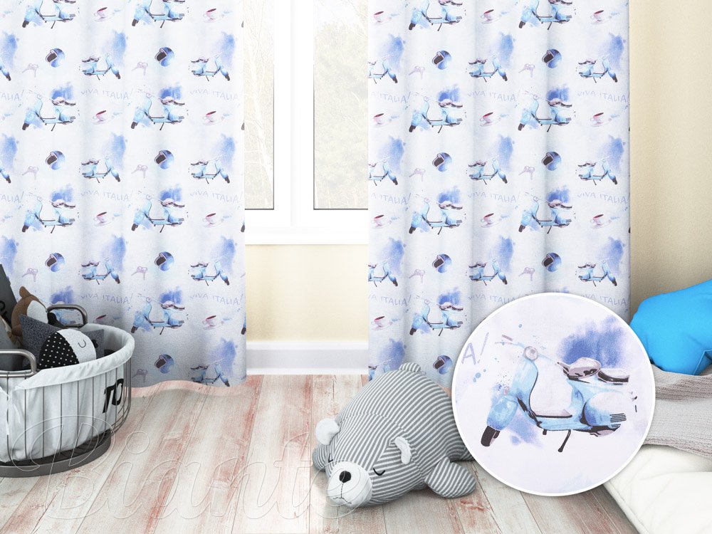 Dětský bavlněný závěs Sandra SA-289 Viva Italia modrá - Biante.cz