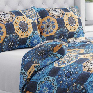 Bavlnené posteľné obliečky Sandra SA-448 Modro-oranžové marocké dlaždice - Biante.sk Bavlnené posteľné obliečky Sandra SA-448 Modro-oranžové marocké dlaždice - Biante.sk