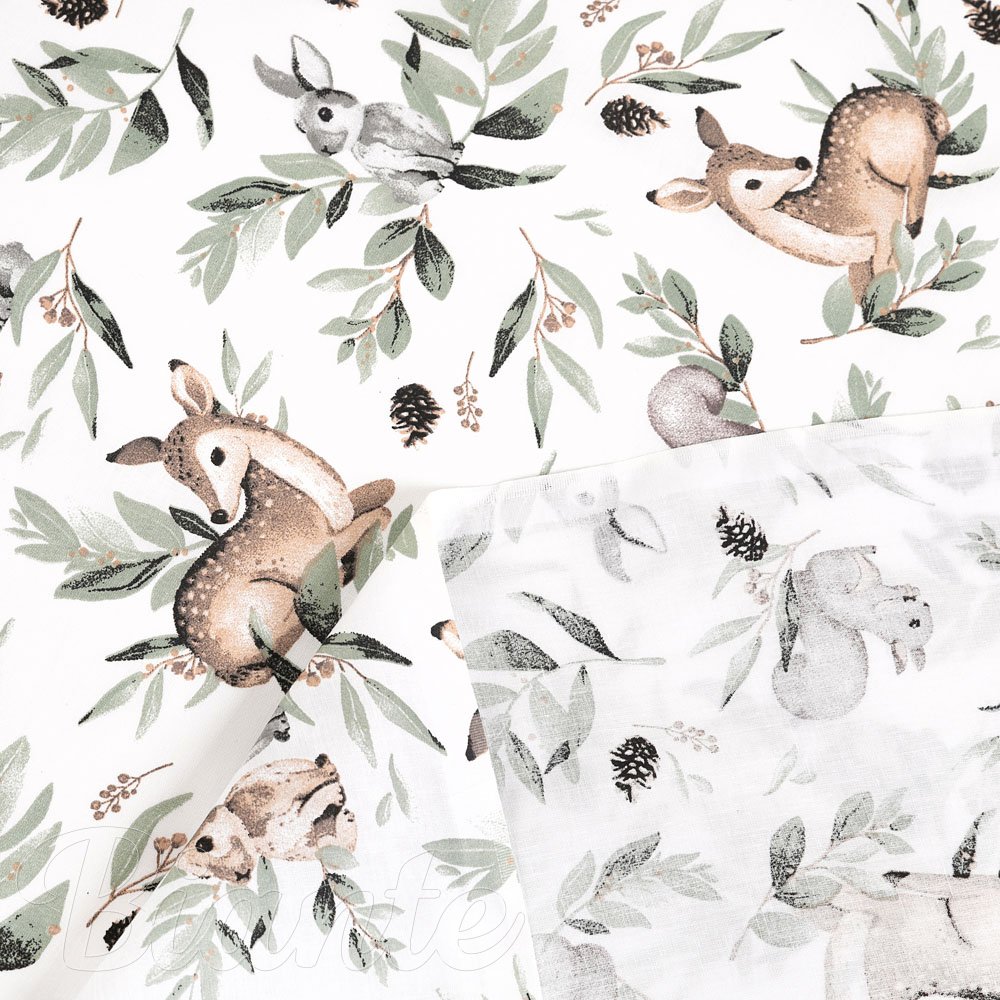 Dětská bavlněná látka/plátno Sandra SA-455 Koloušci zajíčci a veverky na bílém - šířka 160 cm - detail 4 - Biante.cz