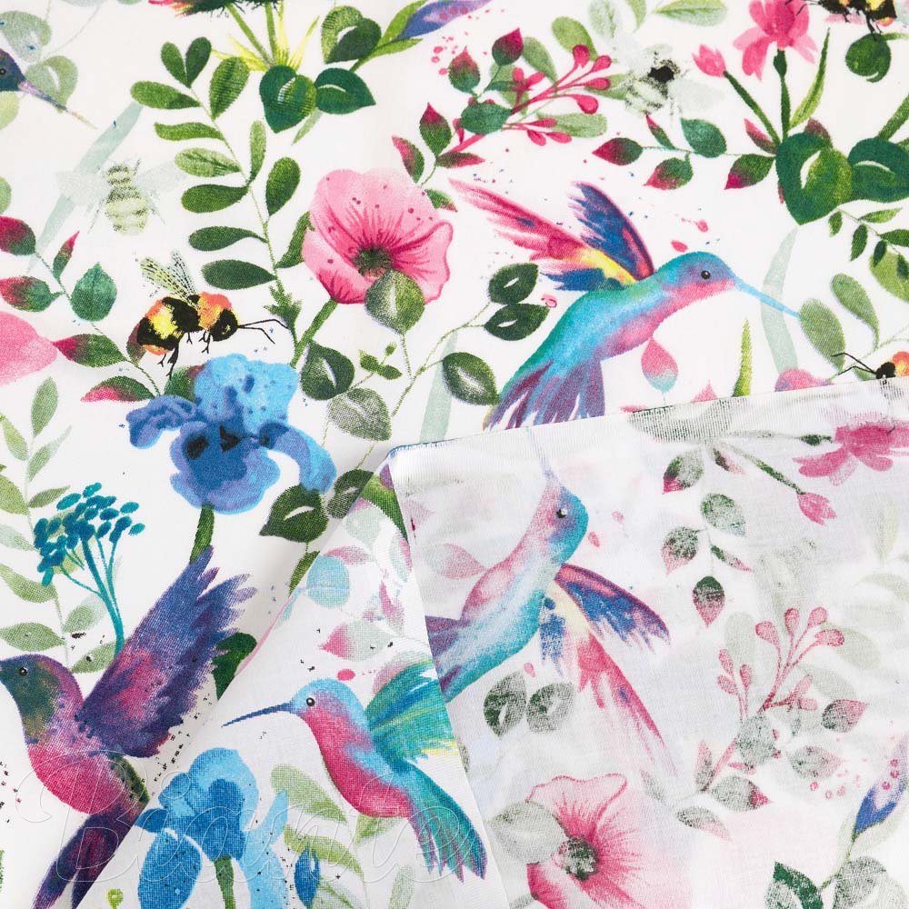 Bavlněná látka/plátno Sandra SA-495 Duhoví kolibříci mezi květy - šířka 160 cm - detail 4 - Biante.cz