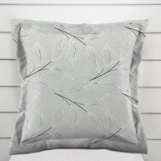 Dekorační povlak na polštář s lemem Leona LN-165 Pnoucí lístky na šedém - Biante.cz