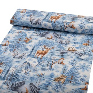 Bavlněná látka/plátno Sandra SA-674 Lesní zvířata v zimním lese na modrém - šířka 160 cm - detail 1 - Biante.cz Bavlněná látka/plátno Sandra SA-674 Lesní zvířata v zimním lese na modrém - šířka 160 cm - detail 1 - Biante.cz