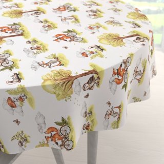 Dětský bavlněný kulatý ubrus Sandra SA-697 Lišky na kolách - zelené na bílém - Biante.cz Dětský bavlněný kulatý ubrus Sandra SA-697 Lišky na kolách - zelené na bílém - Biante.cz