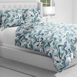 Bavlnené posteľné obliečky Sandra SA-587 Modro-zelené designové vlnky na mintovom - detail 1 - Biante.sk Bavlnené posteľné obliečky Sandra SA-587 Modro-zelené designové vlnky na mintovom - detail 1 - Biante.sk