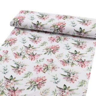 Teflónová látka na obrusy TF-134 Akvarelové kvety rododendrónu na bielom - šírka 155 cm - detail 1 - Biante.sk