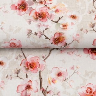 PVC ubrus Růžové květy sakury na režném PV-205 - metráž š. 140 cm - detail 1 - Biante.cz