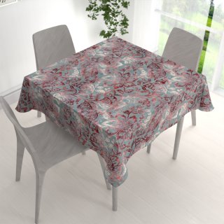 Sametový čtvercový ubrus Tamara TMR-054 Abstraktní vínové květy na šedozeleném - detail 1 - Biante.cz