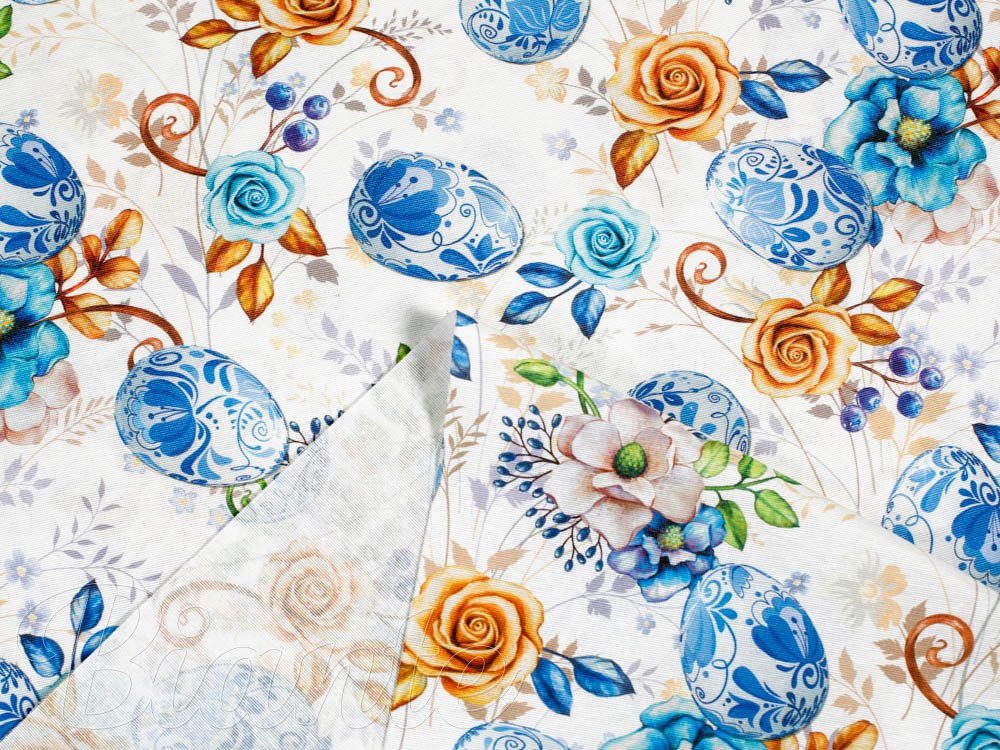 Velikonoční látka Leona LN-114 Modré kraslice - šířka 140 cm - detail 4 - Biante.cz