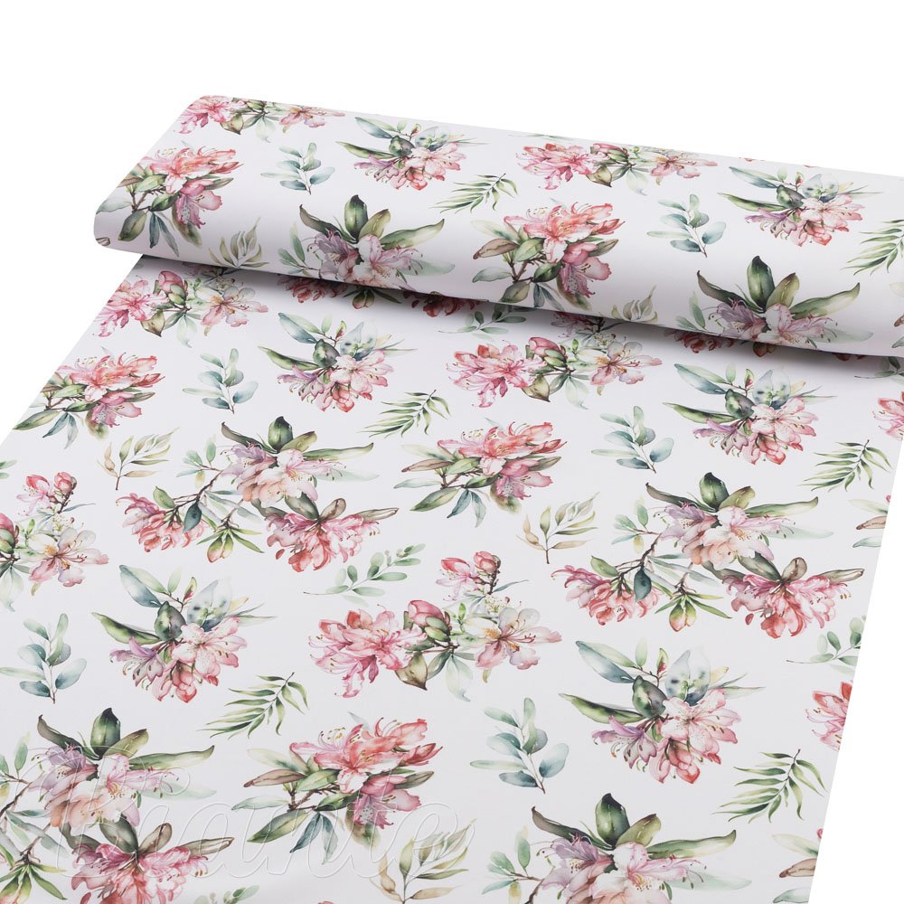 Teflonová látka na ubrusy TF-134 Akvarelové květy rododendronu na bílém - šířka 155 cm - detatil 1 - Biante.cz