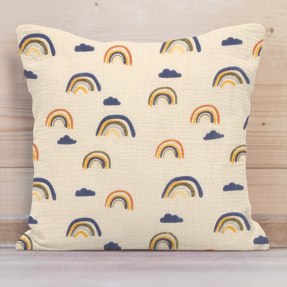 Mušelínový povlak na polštář MSN-073 Duhy na krémově žlutém - Biante.cz