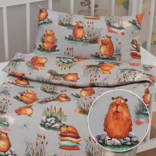 Detské bavlnené posteľné obliečky do postieľky Sandra SA-711 Kapybary na sivom - Biante.sk Detské bavlnené posteľné obliečky do postieľky Sandra SA-711 Kapybary na sivom - Biante.sk