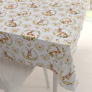 Velikonoční teflonový obdélníkový ubrus TF-107 Zajíčci na bílém - Biante.cz